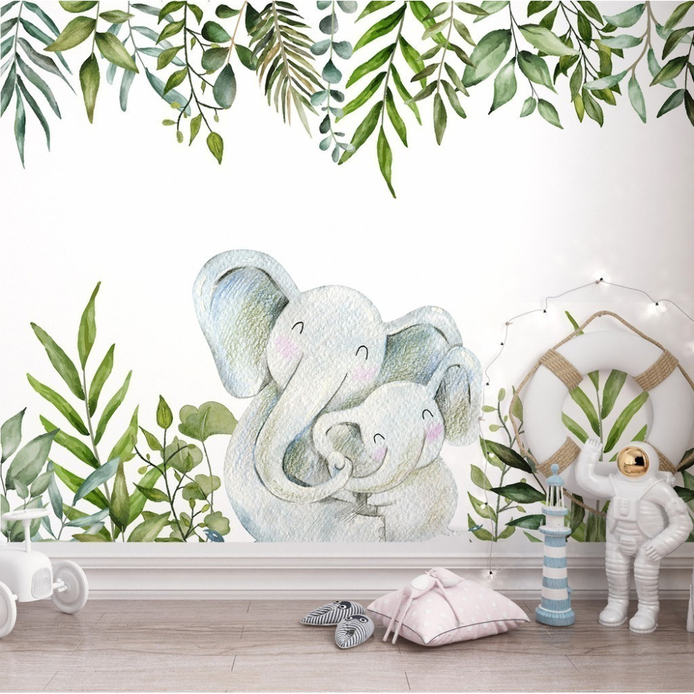 Papel de Parede Personalizado Mamãe Elefante e seu Filhote