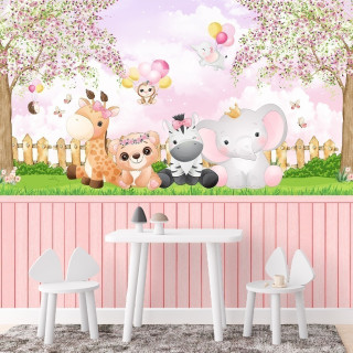 Papel de Parede Personalizado Animais Cute com Cercadinho Rosa