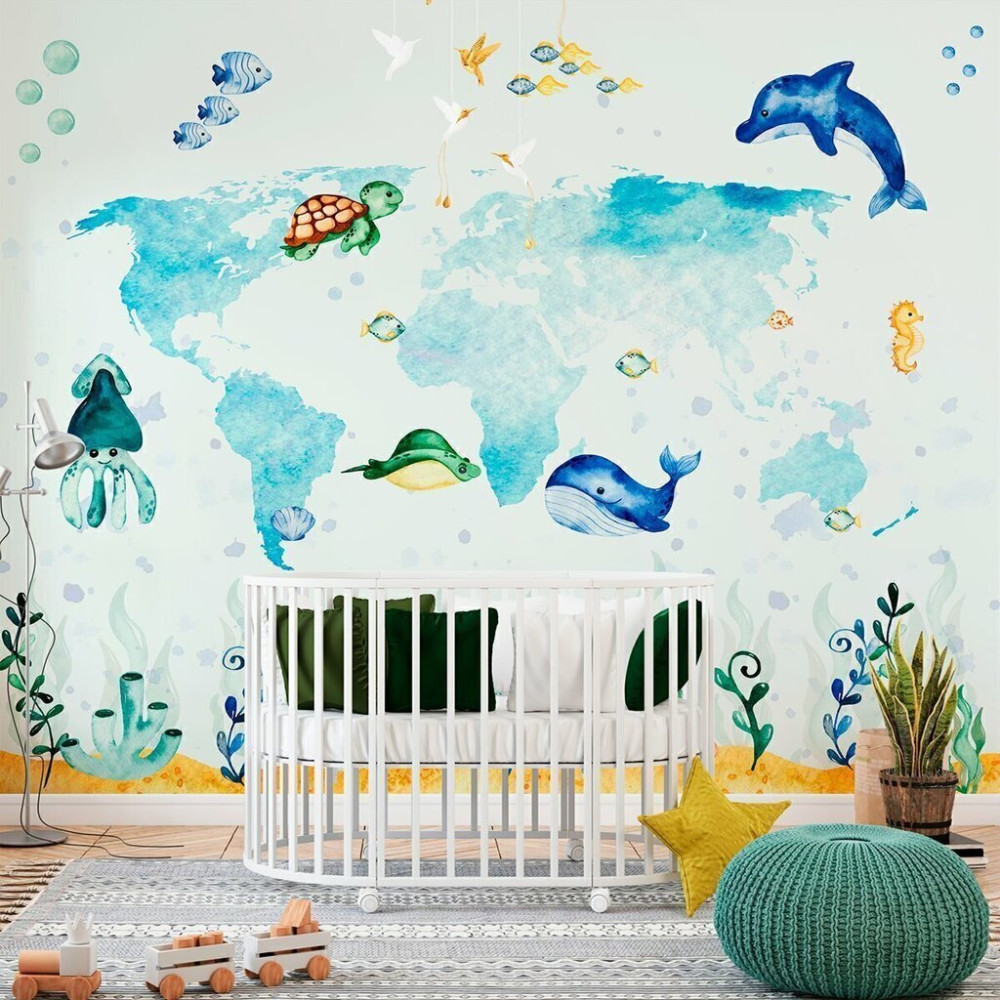 Papel de Parede Personalizado Mapa Mundi Fundo do Mar