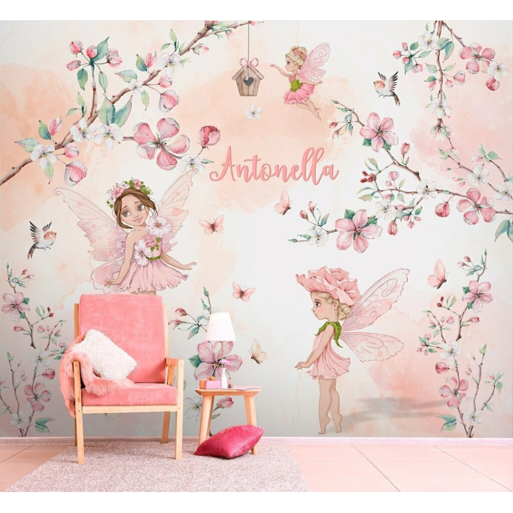 Papel de Parede Personalizado Fadas Florais Cute Papel de Parede Personalizado Fadas Florais Cute