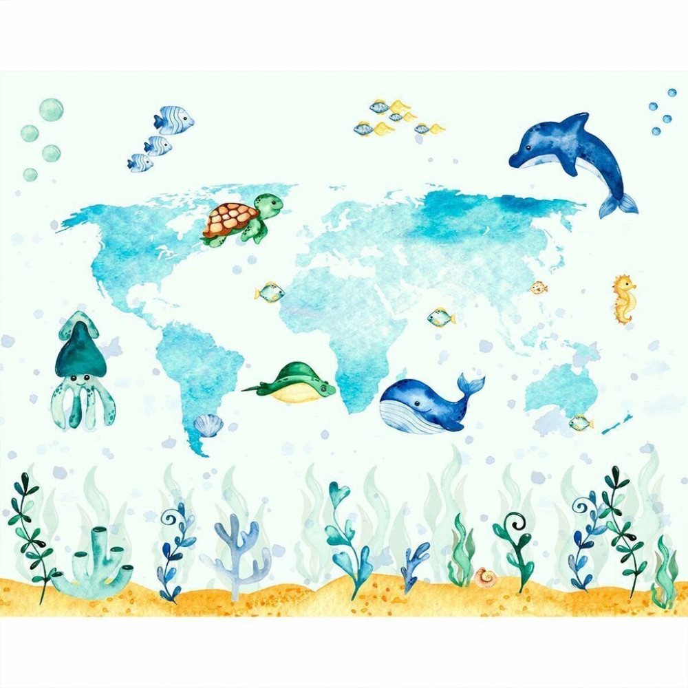 Papel de Parede Personalizado Mapa Mundi Fundo do Mar