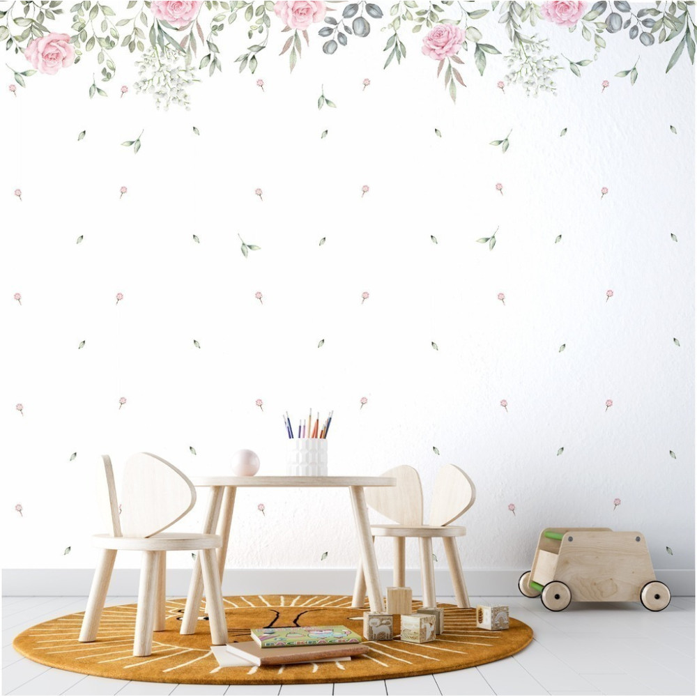 Papel de Parede Personalizado Cortina de Folhas e Pétalas