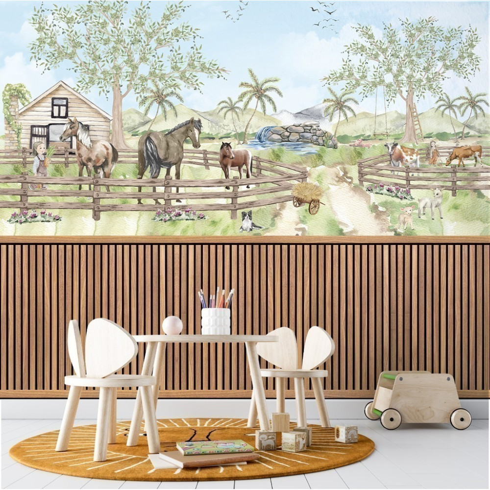 Papel de Parede Personalizado Fazenda dos Animais Aquarela