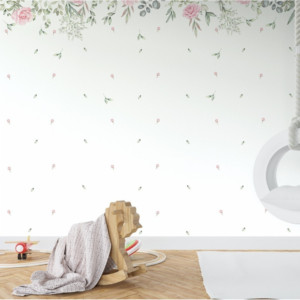 Papel de Parede Personalizado Cortina de Folhas e Pétalas