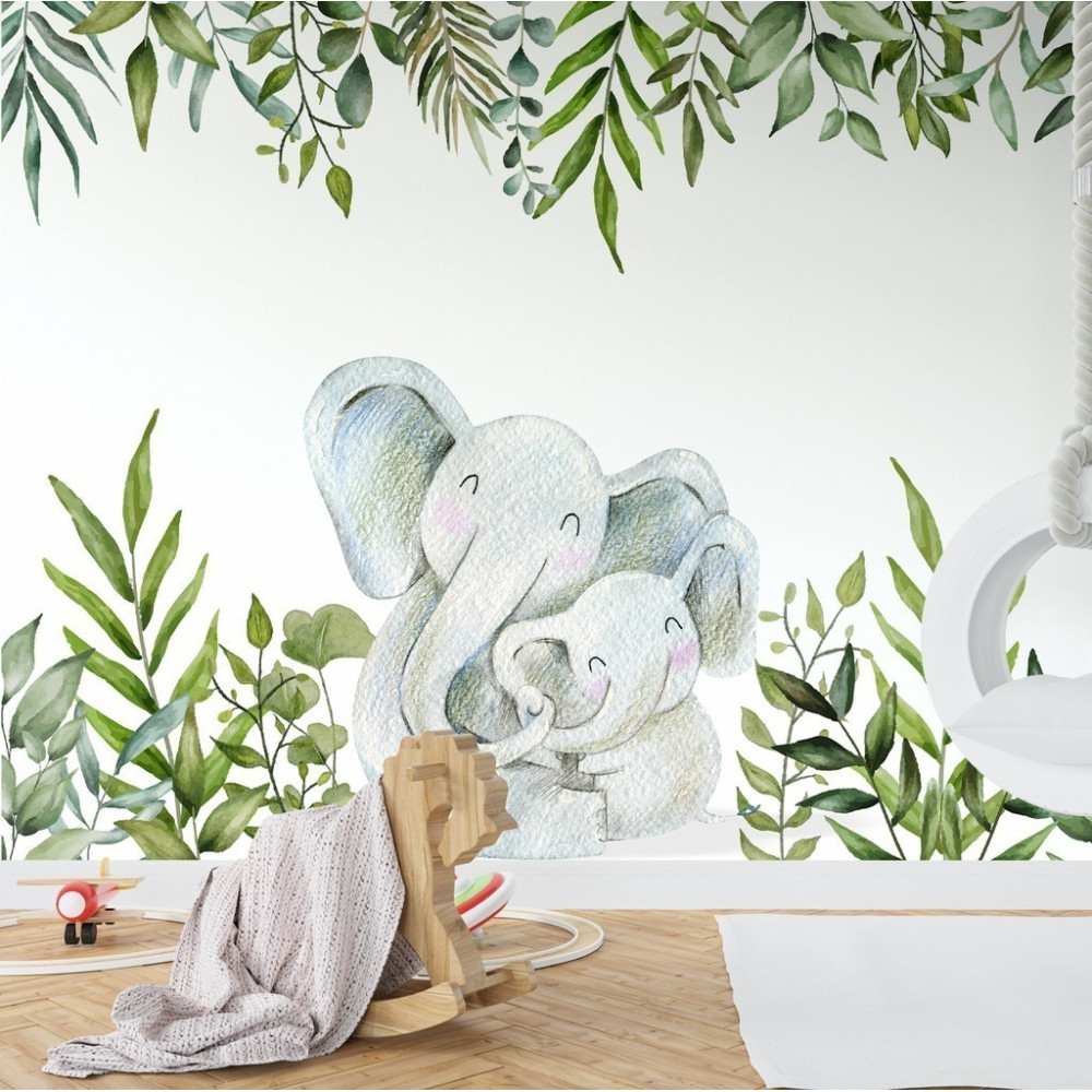 Papel de Parede Personalizado Mamãe Elefante e seu Filhote