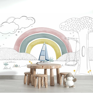 Papel de Parede Personalizado Arco Íris com Fundo Abstrato