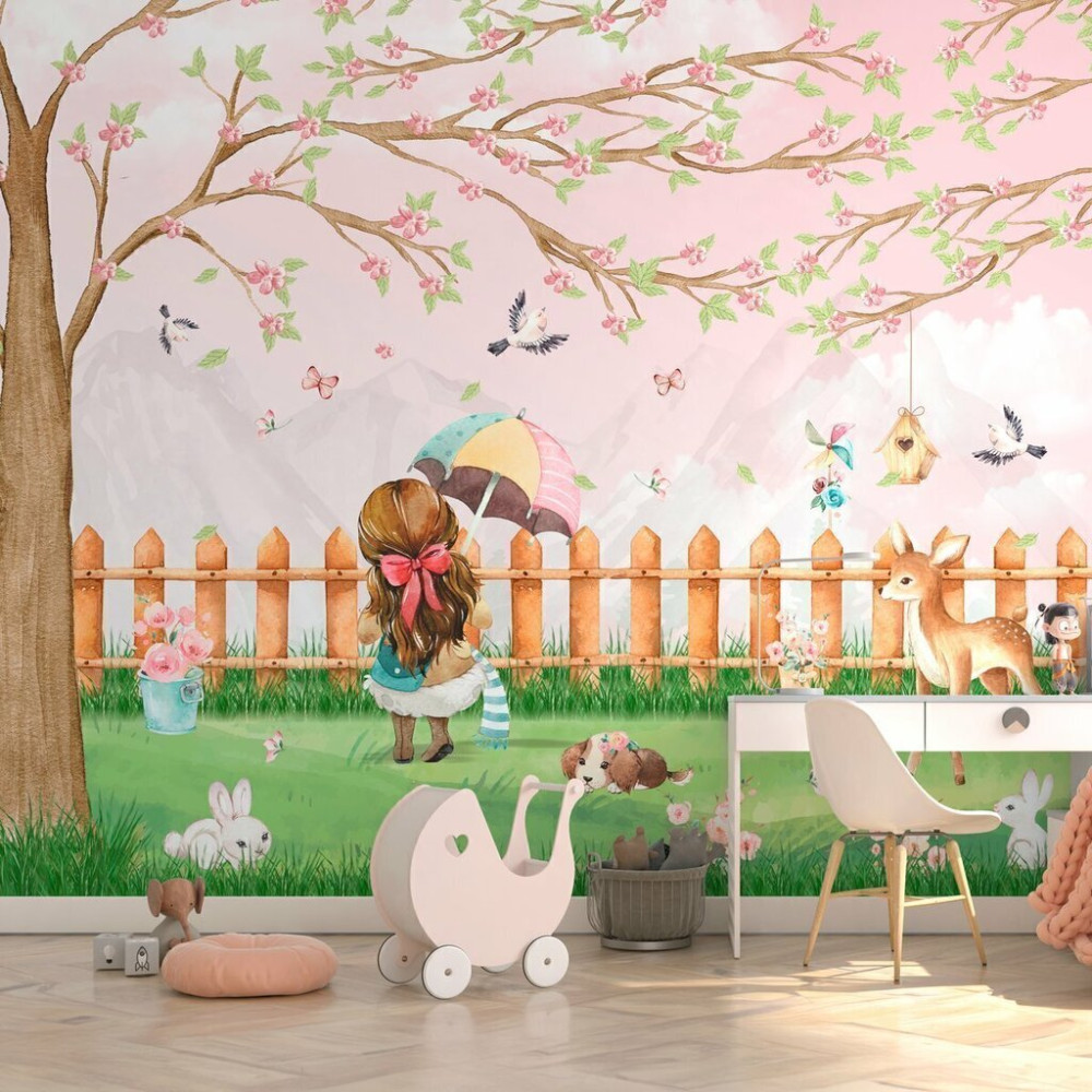 Papel de Parede Personalizado Quintal Aquarela