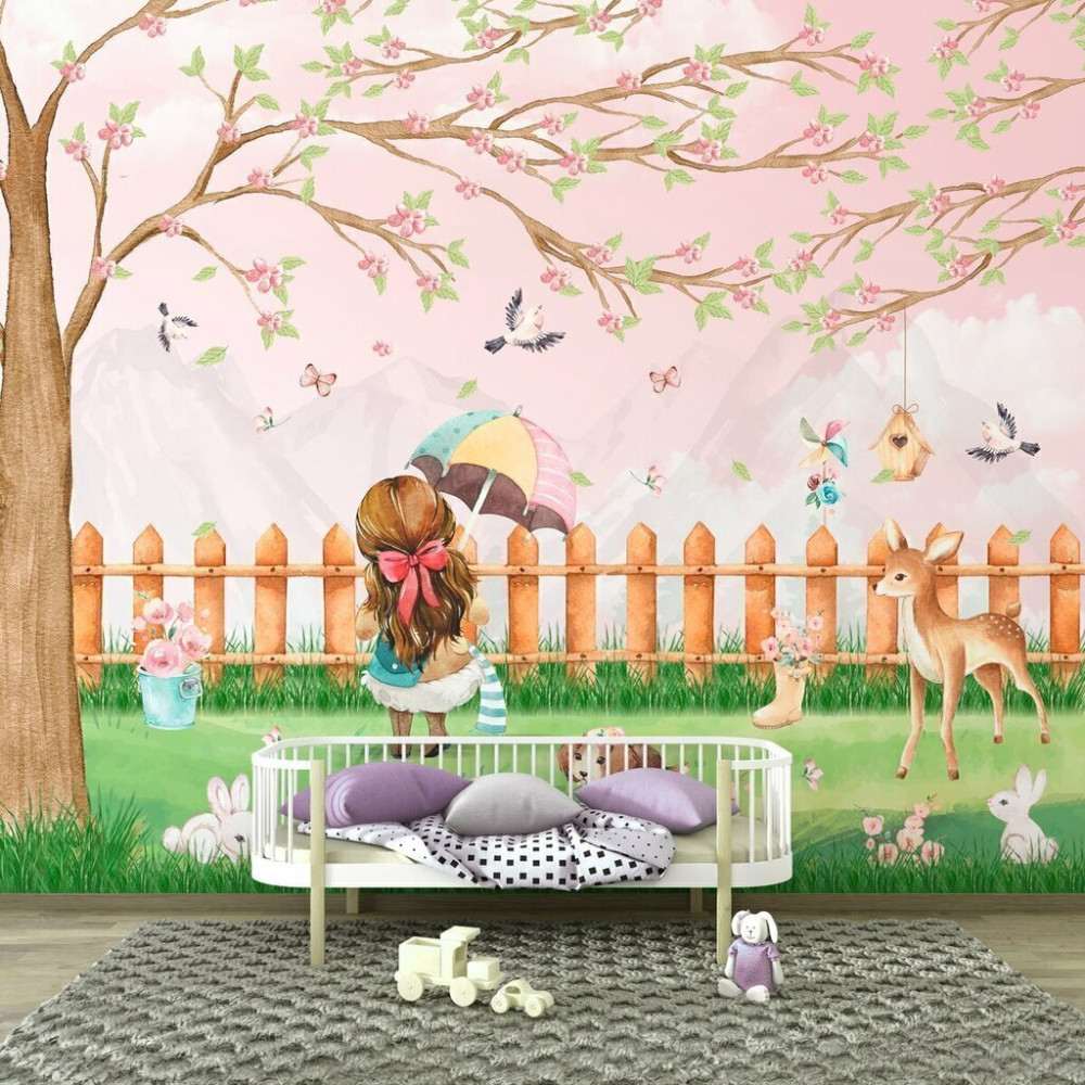 Papel de Parede Personalizado Quintal Aquarela