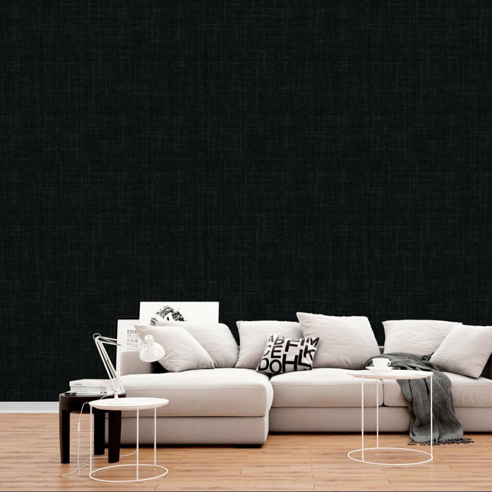 Papel de Parede Tecido Linho Preto Luxo Papel de Parede Tecido Linho Preto Luxo