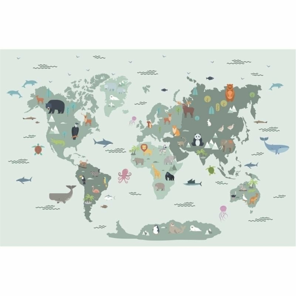 Papel de Parede Personalizado Mapa Safári em Tons de Verde Papel de Parede Personalizado Mapa Safári em Tons de Verde