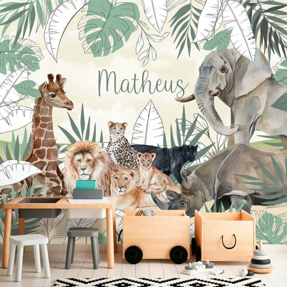 Papel De Parede Personalizado Jungle Watercolor