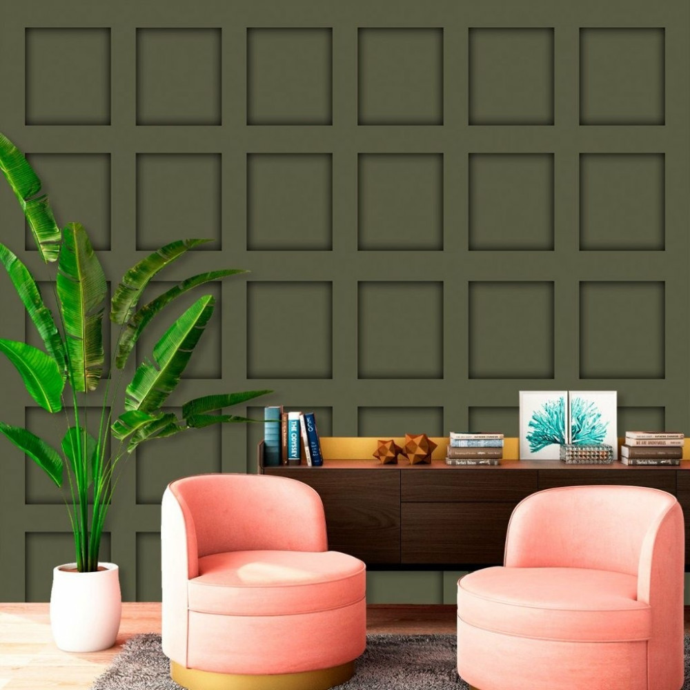 Papel de Parede Personalizado Painel de Madeira Quadrado Verde Militar