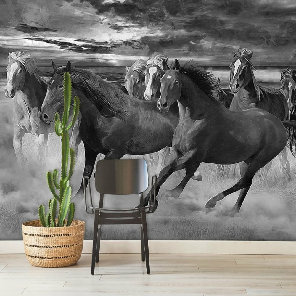 Papel De Parede Personalizado Cavalos P&B Papel De Parede Personalizado Cavalos P&B