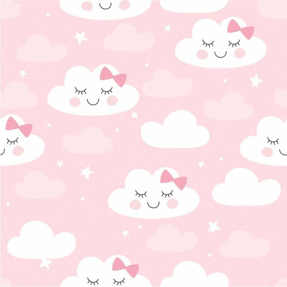 Papel de Parede Baby Nuvens Cute fundo Rosa