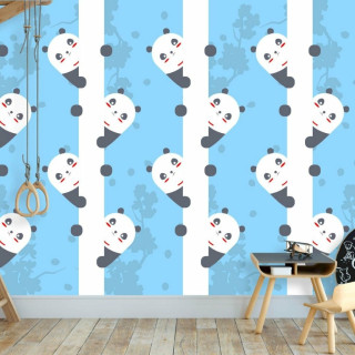 Papel de Parede Personalizado Panda Cute Azul