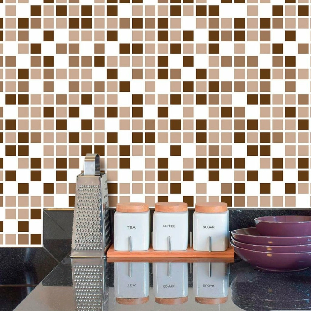 Papel de Parede Pastilhas em Tons de Marrom e Branco