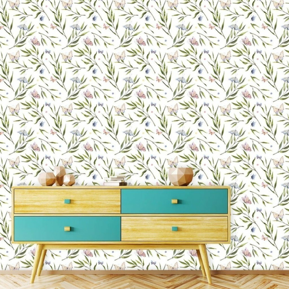 Papel De Parede Personalizado Borboletas e Ramos