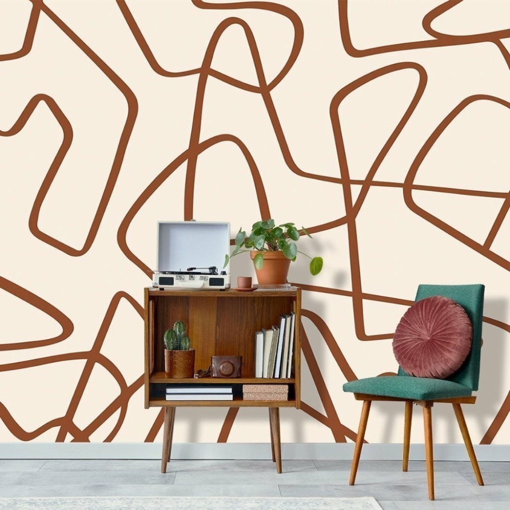 Papel De Parede Personalizado Linhas Abstratas Terracota