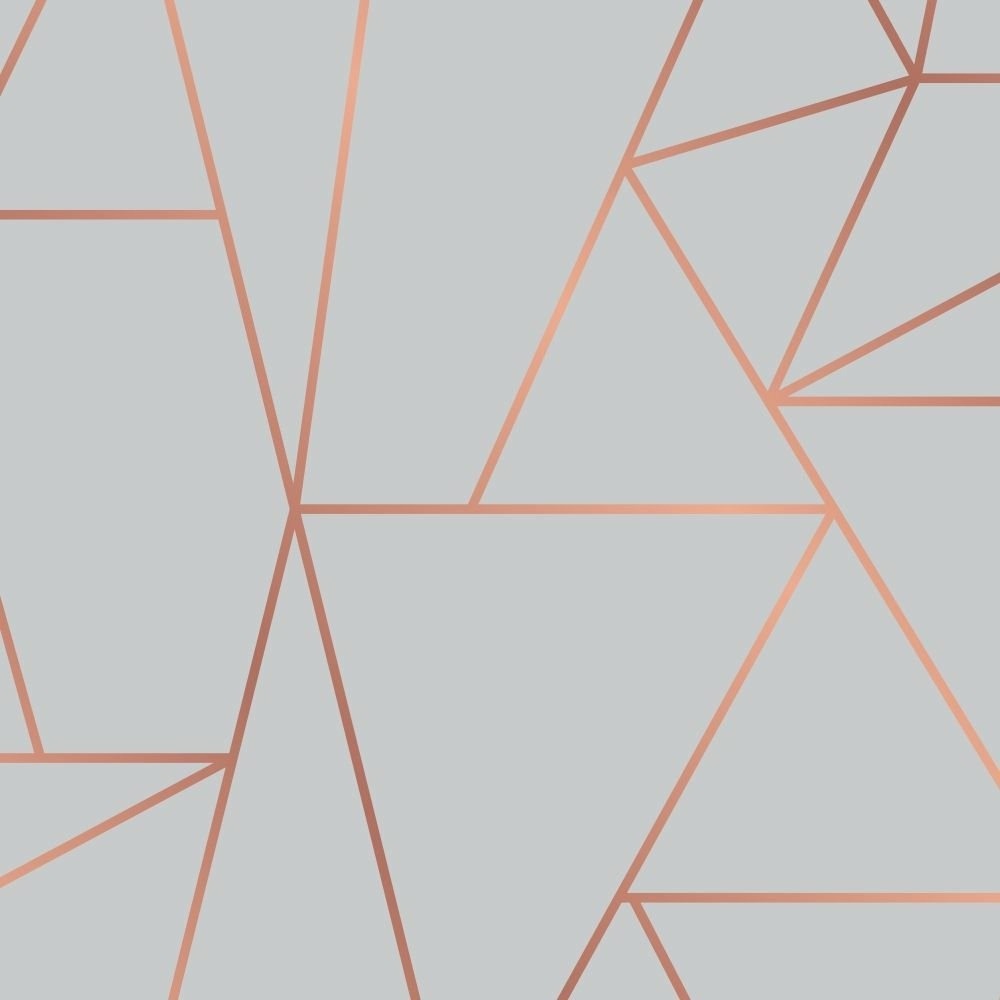 Papel de Parede Geométrico Premium Cinza com Rose Gold