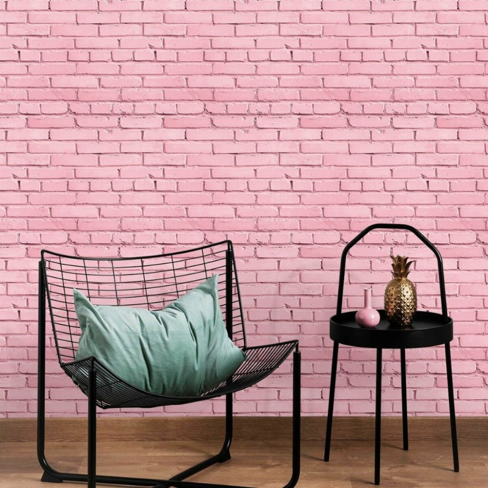 Papel de Parede Rosa Tijolos