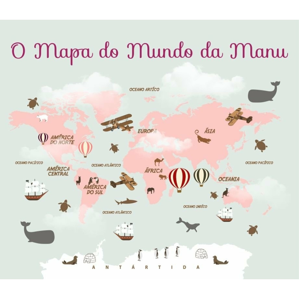 Papel de Parede Personalizado Mapa Rosa