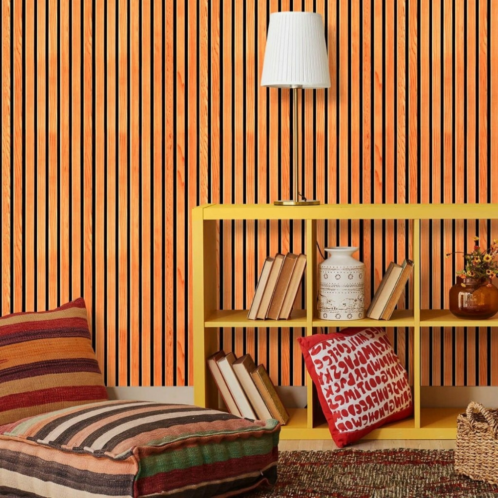 Papel de Parede Madeira Ripada Orange