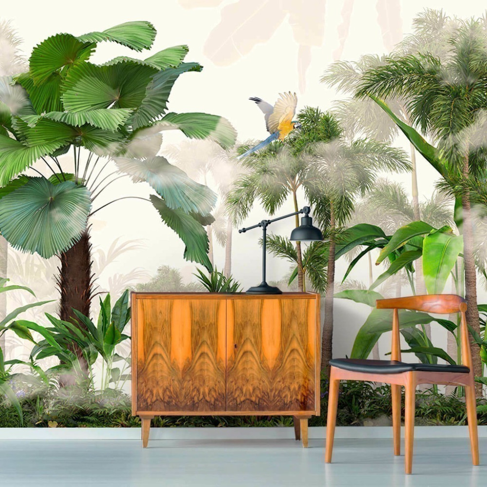 Papel de Parede Personalizado Botânico com Arara Papel de Parede Personalizado Botânico com Arara