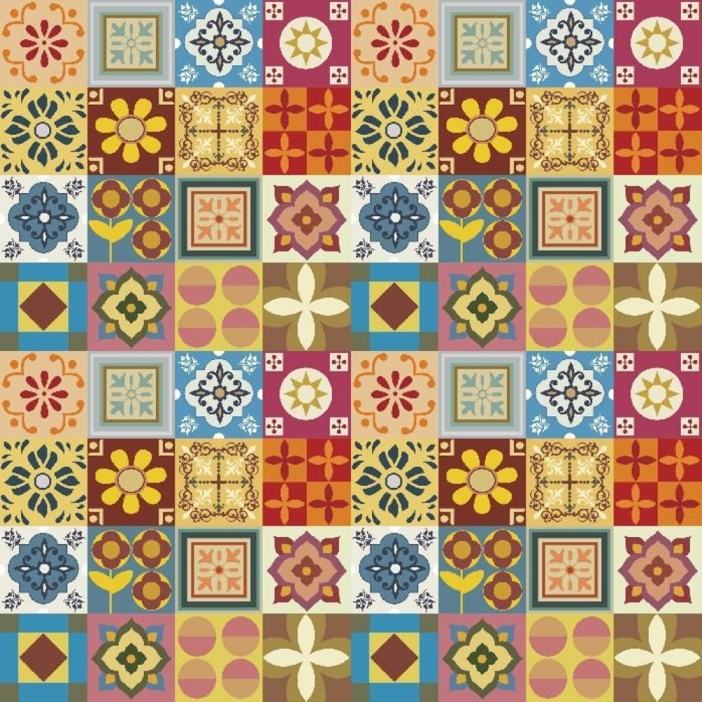 Adesivo de Azulejo Hidráulico Estilo Geométrico Colorido