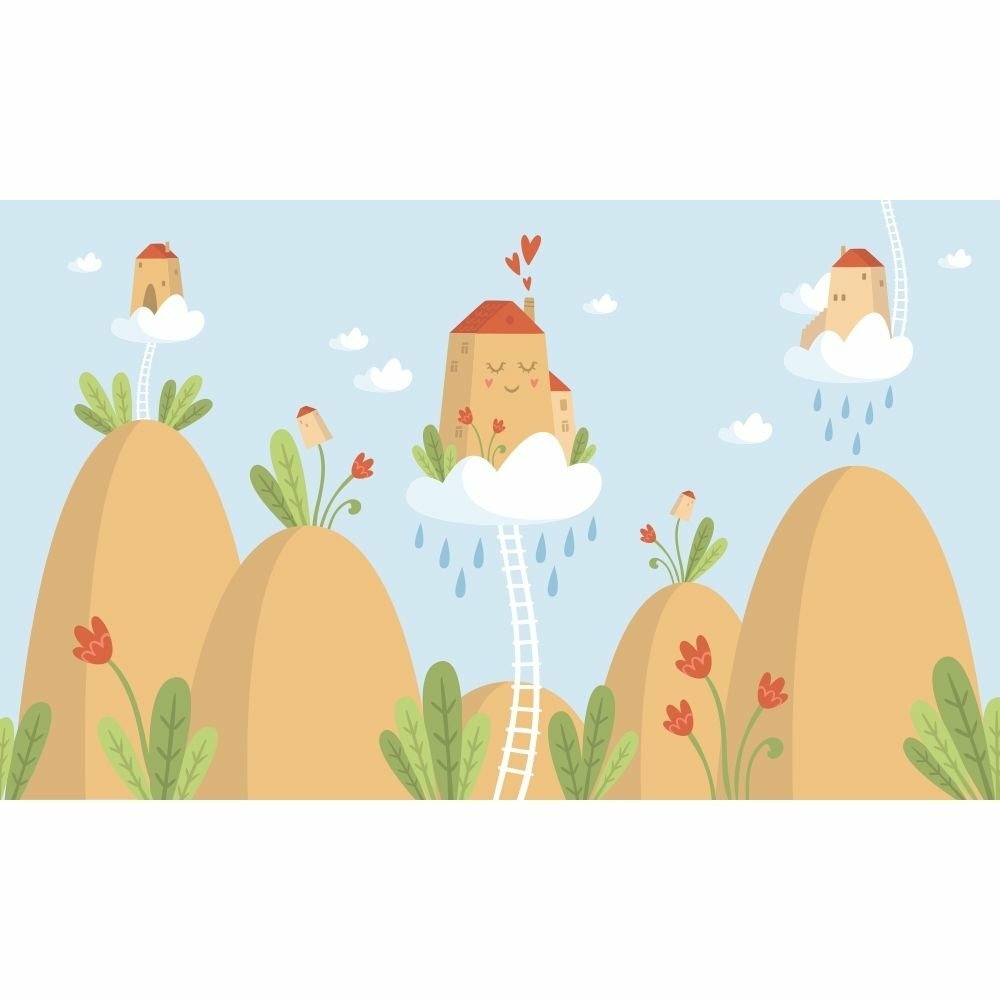 Papel de Parede Personalizado Casa nas Nuvens Azul Papel de Parede Personalizado Casa nas Nuvens Azul