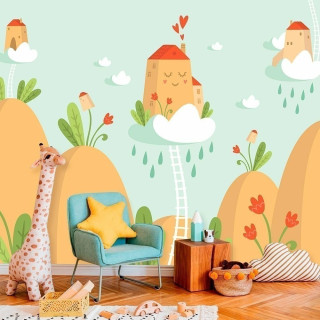 Papel de Parede Personalizado Casa nas Nuvens Verde