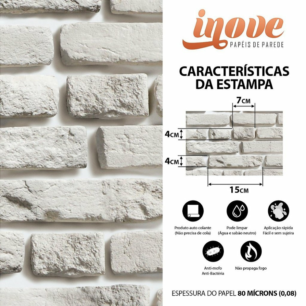 Papel de Parede Tijolinho Branco Rústico Acinzentado