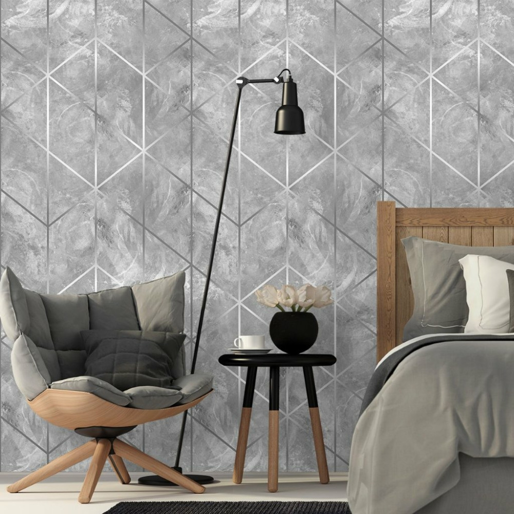 Papel de Parede Geométrico Cinza Silver