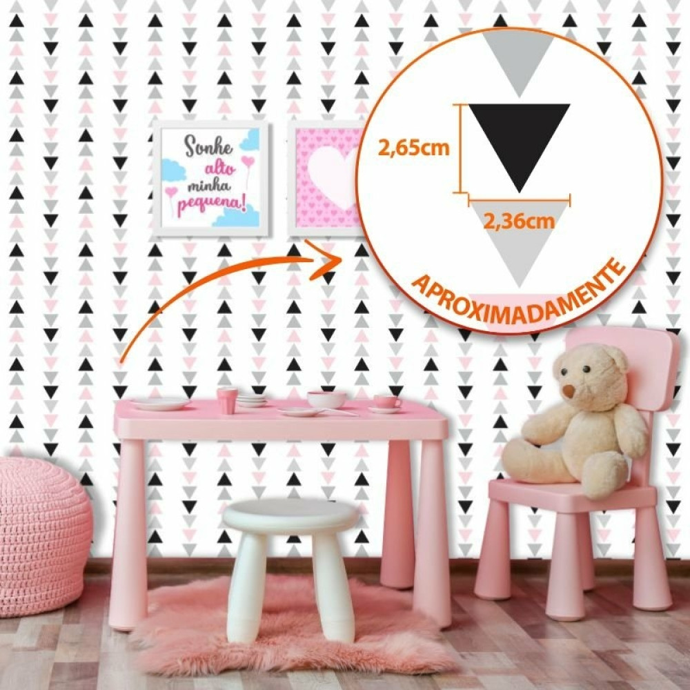 Papel de Parede Geométrico Triângulos Rosa, Cinza e Preto