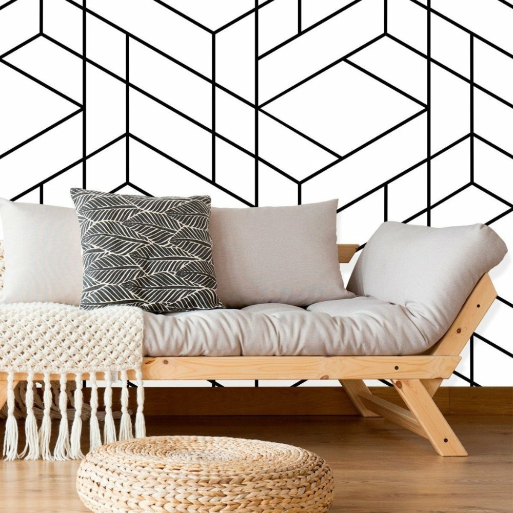 Papel de Parede Personalizado Geométrico Linhas Pretas