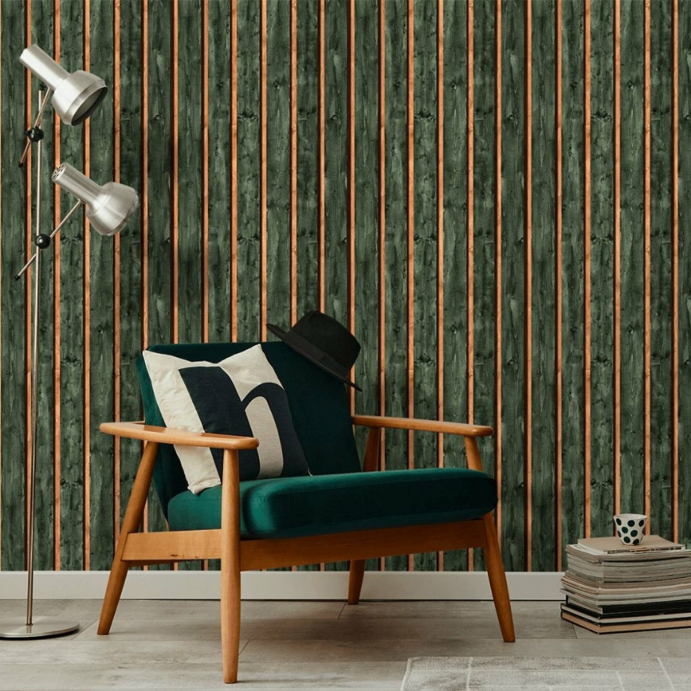 Papel De Parede Madeira Ripado Verde Oliva