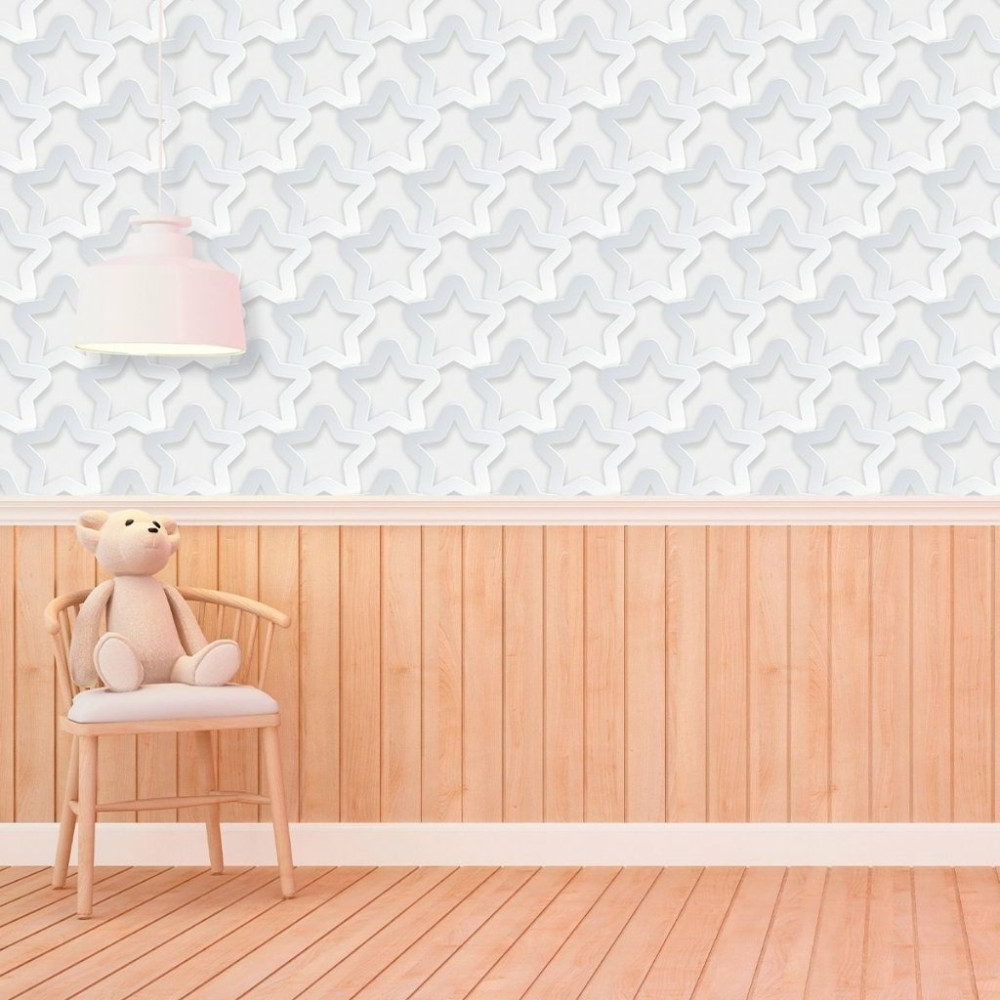 Papel de Parede Estrelas 3d Branco Gelo