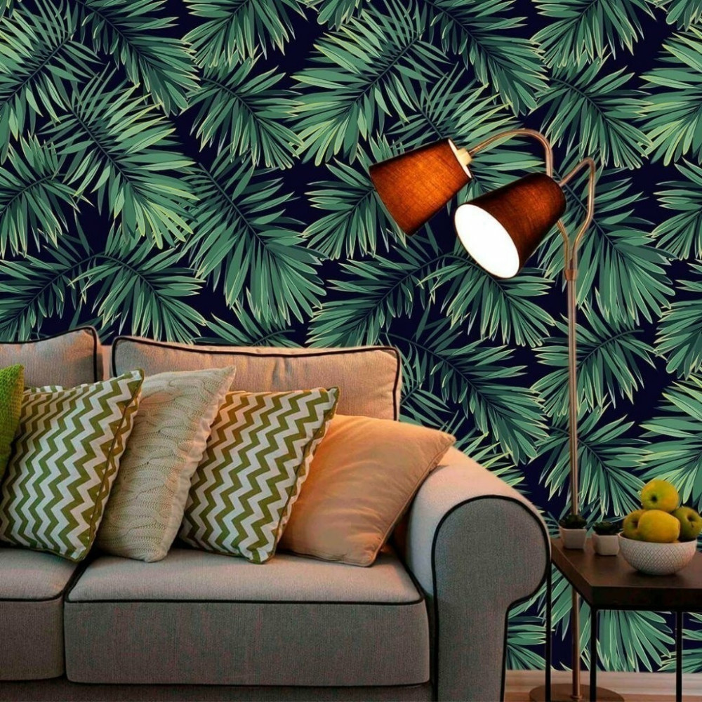 Papel de Parede Personalizado Folhagens da Meia Noite Verde