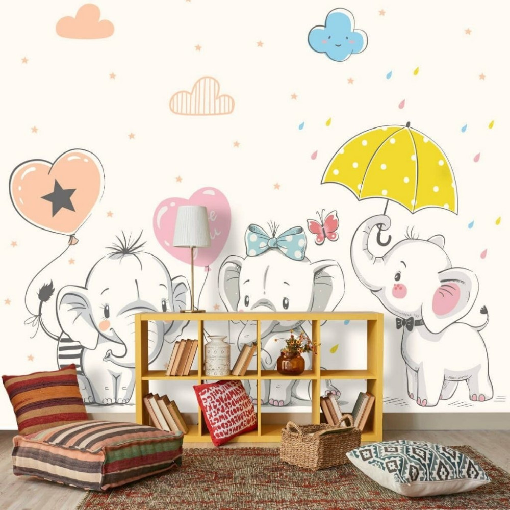 Papel de Parede Personalizado Bebês Elefantes Cute