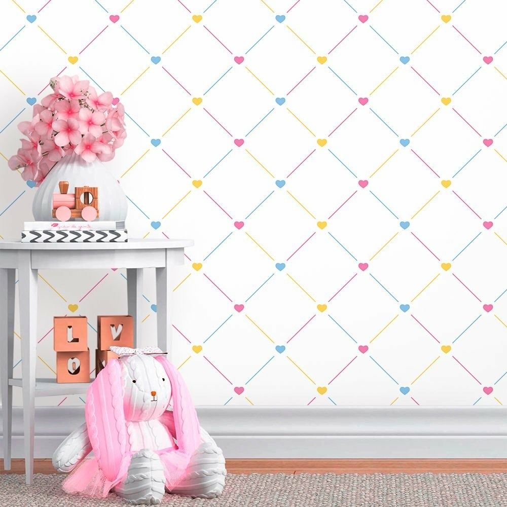 Papel de Parede Infantil Corações Coloridos