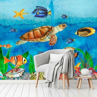 Papel de Parede Personalizado Fundo do Mar Aquarela