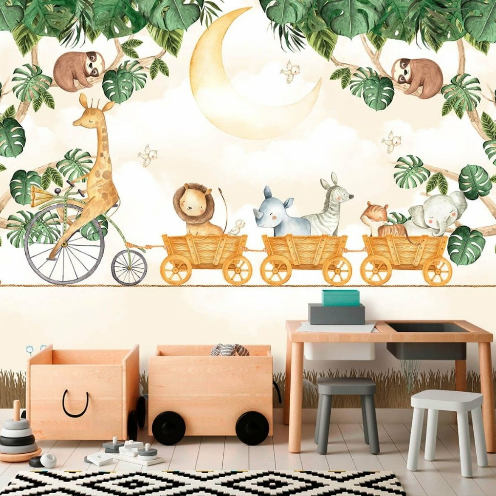 Papel de Parede Personalizado Safári Girafa Ciclista