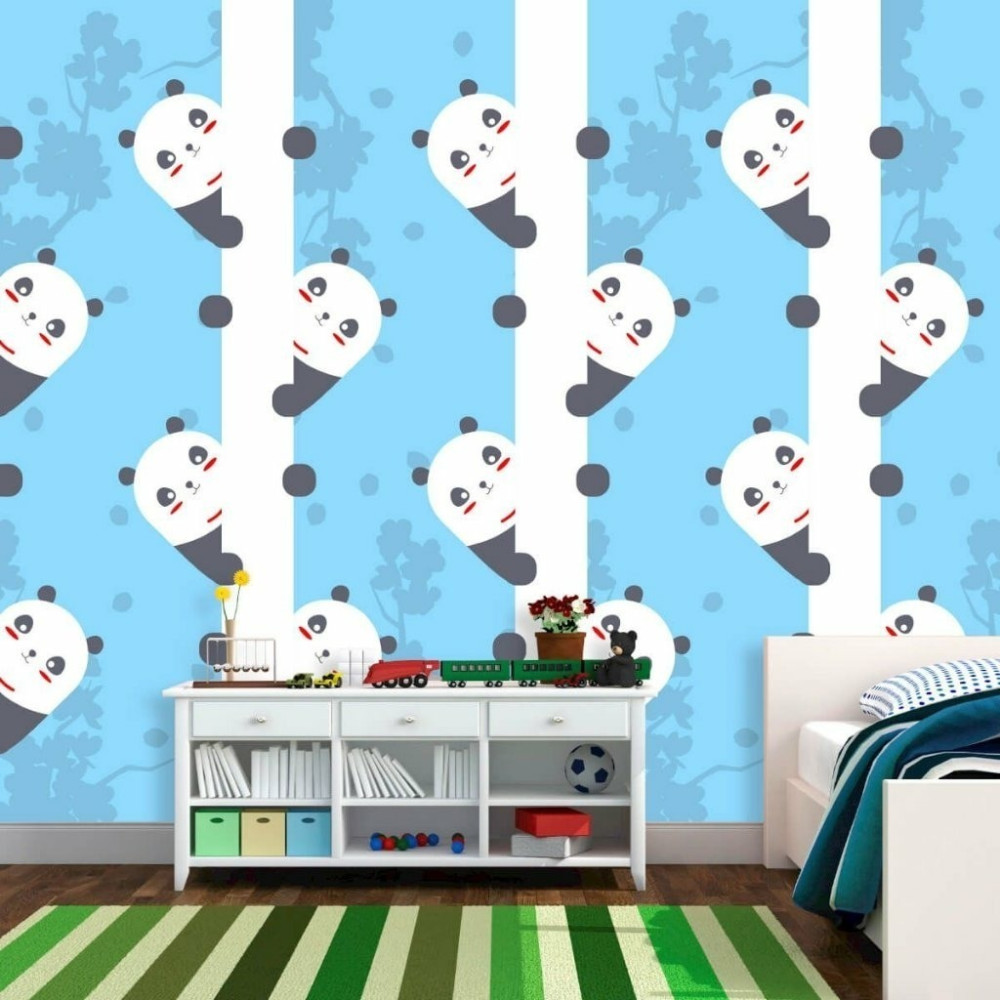 Papel de Parede Personalizado Panda Cute Azul