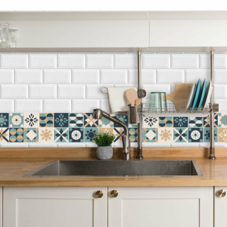 Faixa Decorativa para Cozinha Bege, Azul e Verde