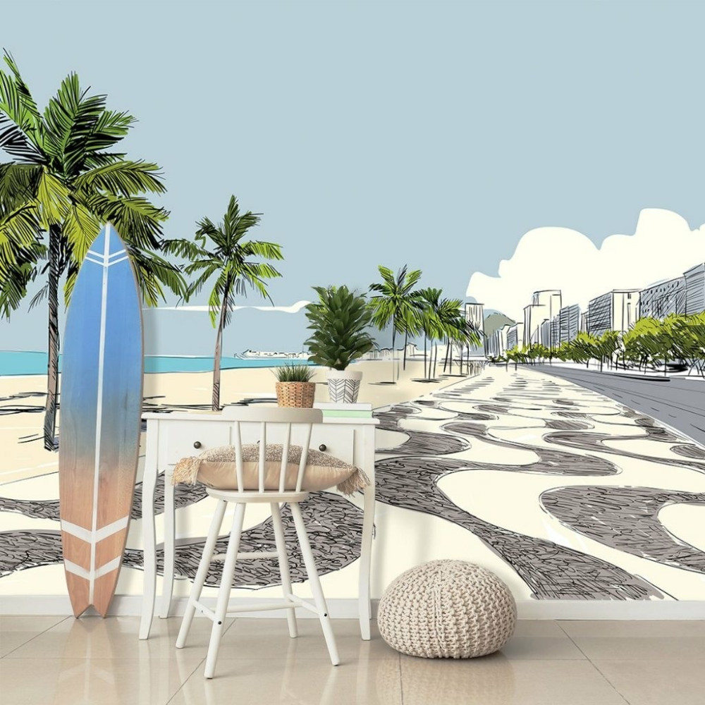 Papel de Parede Personalizado Copacabana Ilustration Papel de Parede Personalizado Copacabana Ilustration