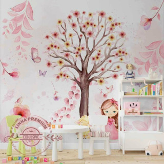 Papel De Parede Personalizado Árvore Aquarela Rosa