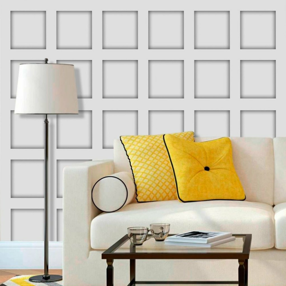 Papel de Parede Personalizado Painel de Madeira Quadrado Branco Gelo