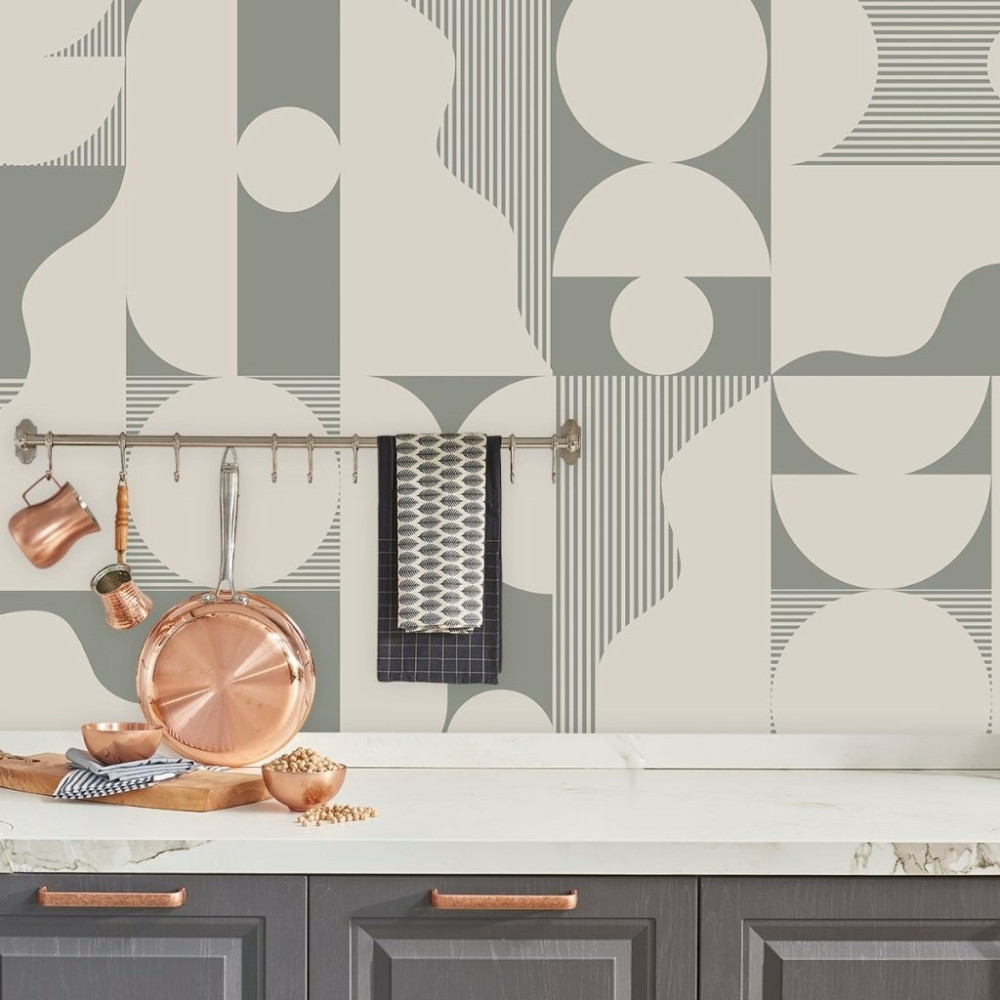 Papel De Parede Personalizado Linhas Curvas Com Círculos