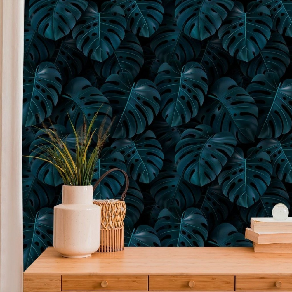 Papel de Parede Personalizado Costela de Adão Azul Marinho