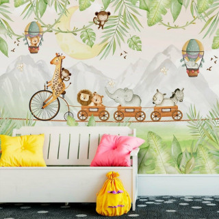 Papel De Parede Personalizado Passeio Encantado Safári Aquarela