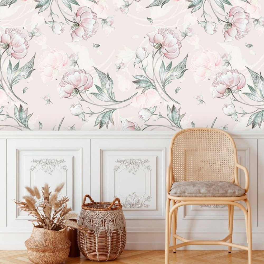 Papel De Parede Personalizado Flores Com Fundo Bege